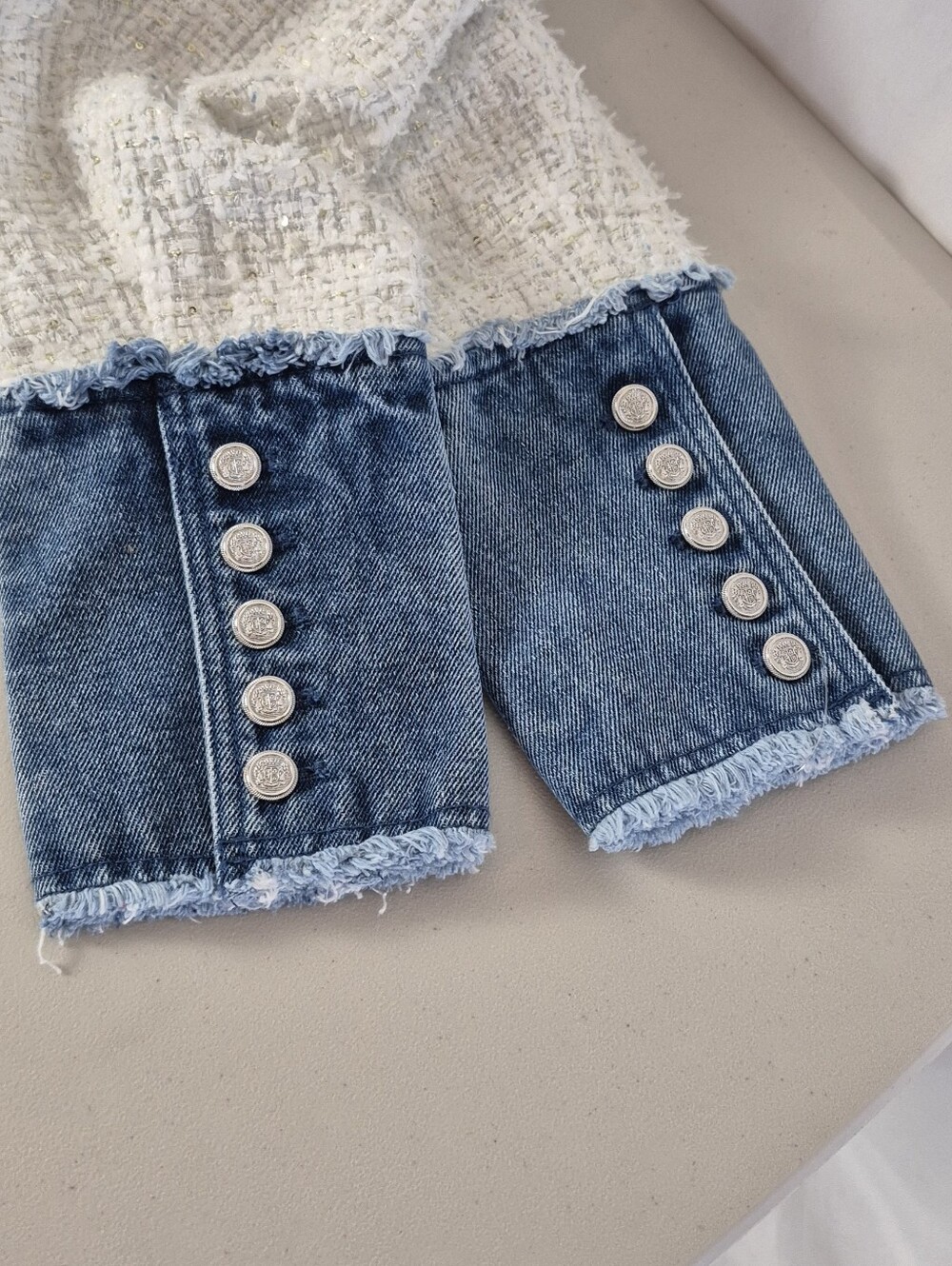 Nanette Lepore Tweed & Frayed Denim Jacket w/ Metallic Thread Sequins - Size XL - Picture 9 of 16